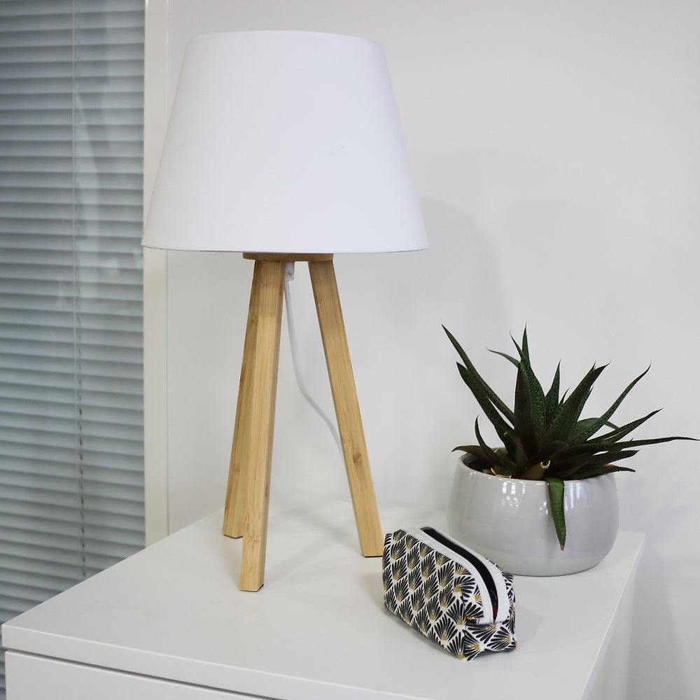 KATY lampe bois à abat-jour blanc
