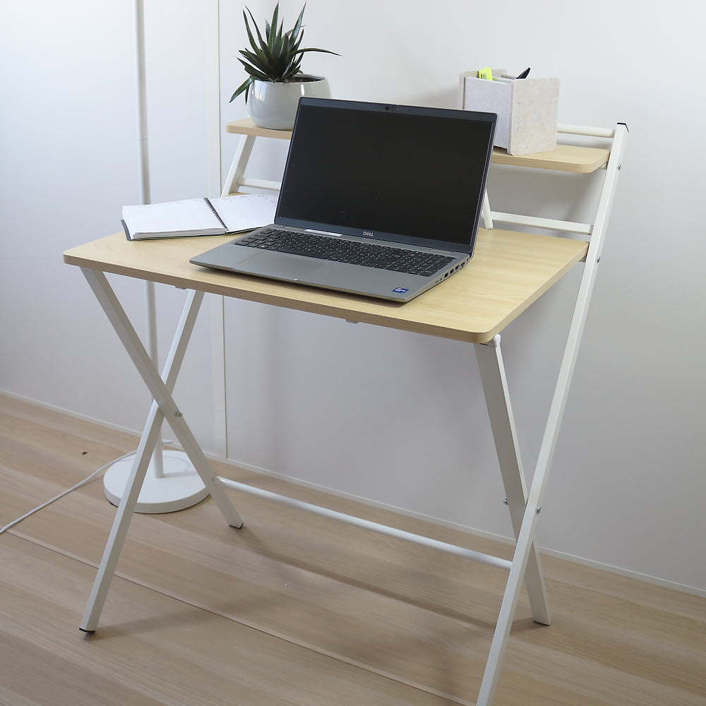 HOMY bureau pliable blanc/hêtre