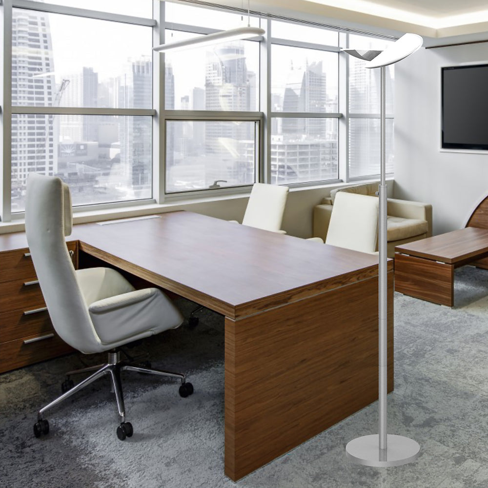 ZELUX lampadaire LED à éclairage indirect gris métal