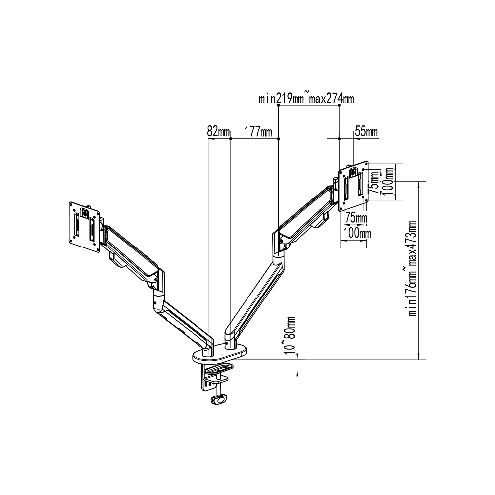 Bras écran double avec vérin à gaz VALIO
